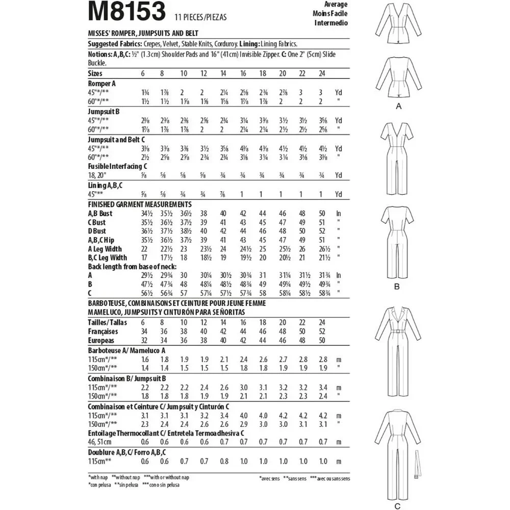 McCalls‎ Sewing Pattern M8153 Misses Romper & Jumpsuits Size 16-24
